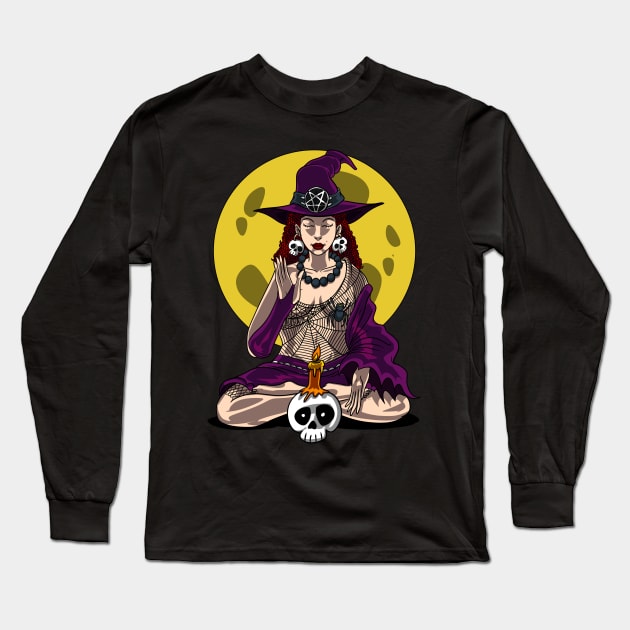 Witch Yoga Meditation Long Sleeve T-Shirt by underheaven